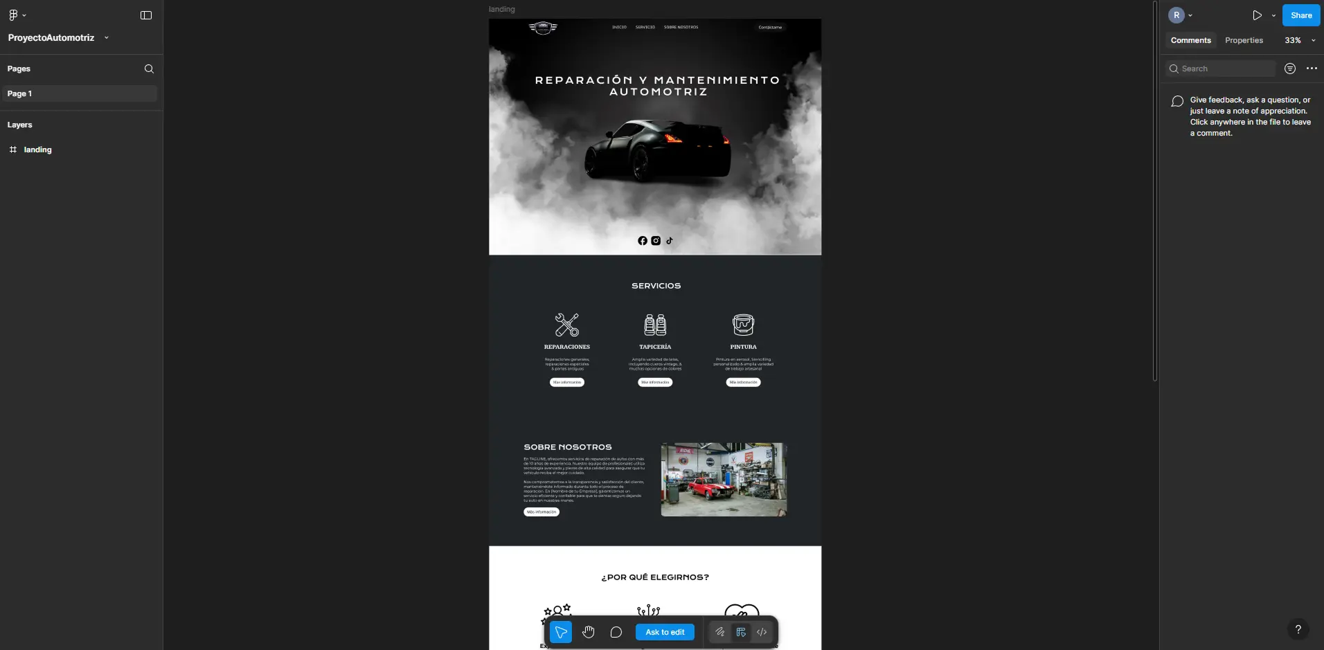 Captura de pantalla del proyecto Diseño Profesional y Prototipo Figma